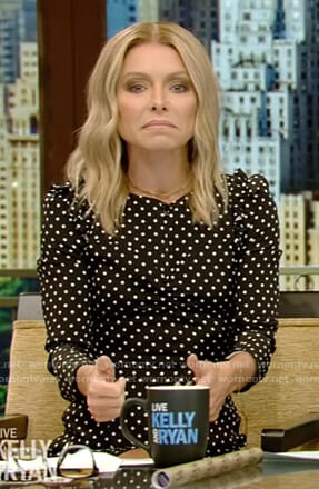 Kelly's black polka dot dress on Live with Kelly and Ryan