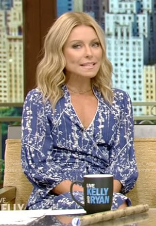 Kelly’s blue floral wrap dress on Live with Kelly and Ryan