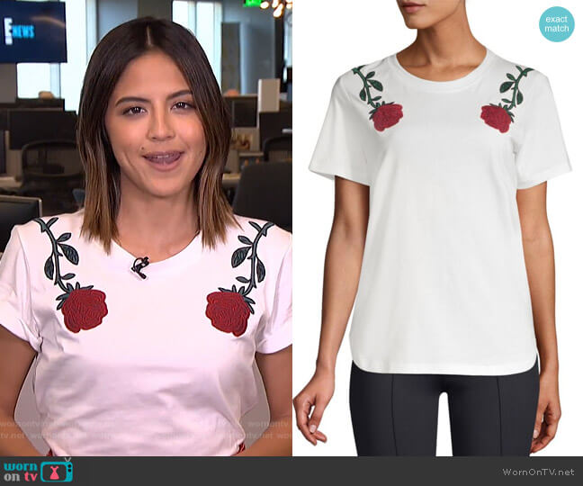 Rose Embroidery Tee by Maje worn by Erin Lim on E! News