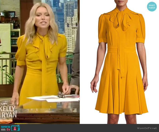 Silk Tie-Neck A-Line Dress by Michael Kors worn by Kelly Ripa on Live with Kelly and Mark