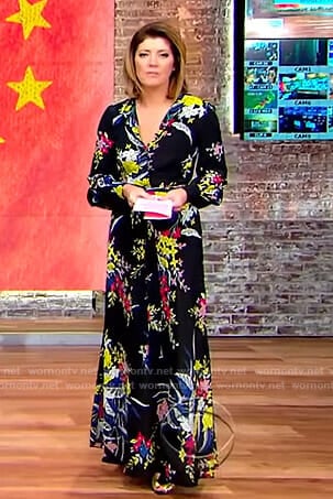 Norah’s black floral maxi dress on CBS This Morning