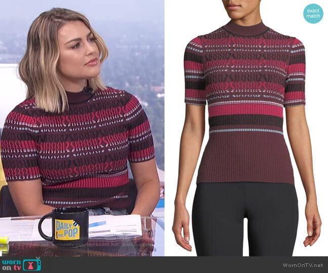 Fitted Ribbed Short-Sleeve Striped Top by Opening Ceremony worn by Carissa Loethen Culiner on E! News