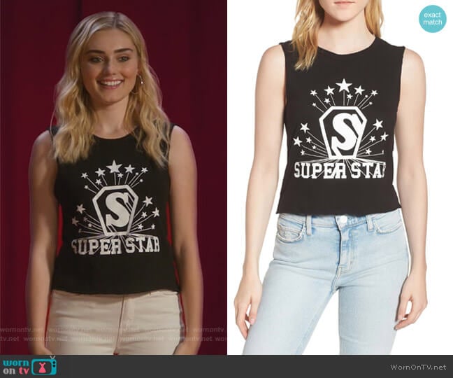 Superstar Shrunken Muscle Tee by Pam & Gela worn by Taylor Otto (Meg Donnelly) on American Housewife