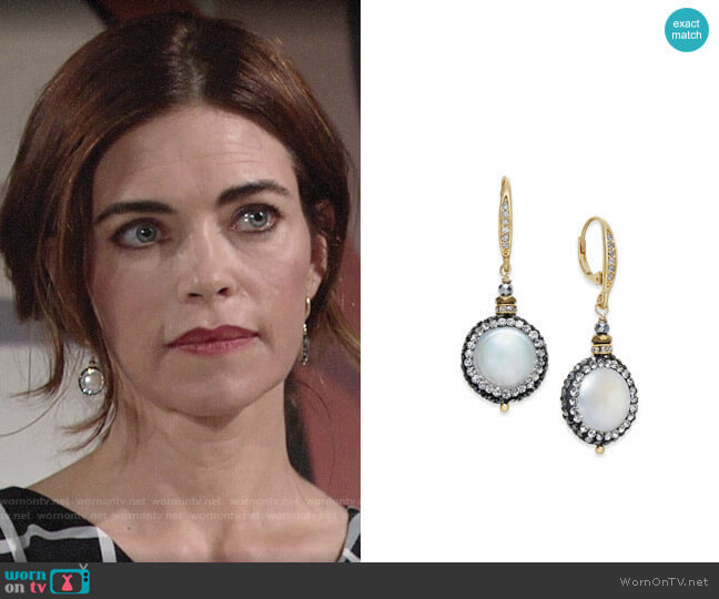 Paul & Pitü Naturally Two-Tone Freshwater Pearl & Crystal Pavé Drop Earrings worn by Victoria Newman (Amelia Heinle) on The Young & the Restless