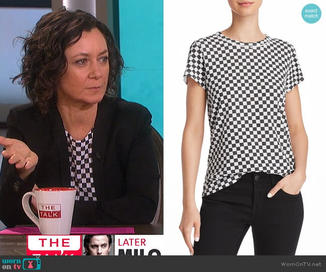 Check Print Tee by Rag and Bone worn by Sara Gilbert on The Talk