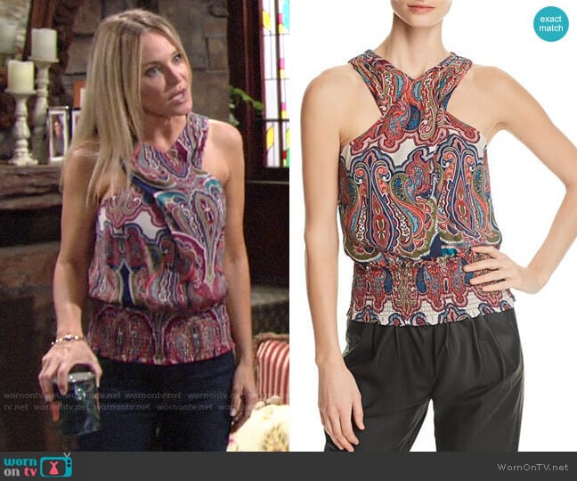 Ramy Brook Lorenza Top worn by Sharon Newman (Sharon Case) on The Young and the Restless