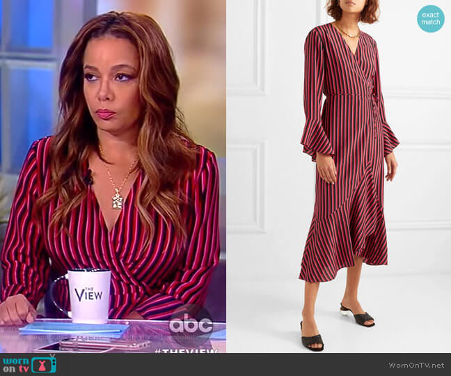 Laura Jackson Luna striped silk-crepe wrap dress by Rixo London worn by Sunny Hostin on The View