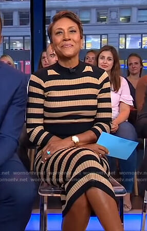 Robin’s beige striped ribbed dress on Good Morning America