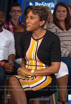 Robin’s orange striped sleeveless dress on Good Morning America