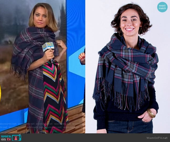 Plaid Wrap Blanket Scarf by Rock Flower Paper worn by Ginger Zee on Good Morning America