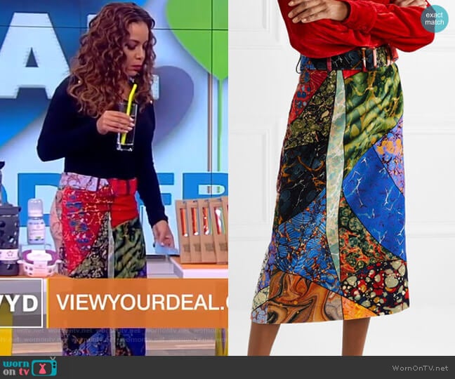 Belted printed cotton-velvet midi skirt by Rosie Assoulin worn by Sunny Hostin on The View