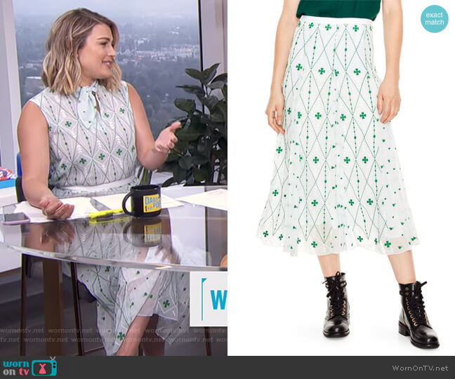 A-Line Print Midi Skirt by Sandro worn by Carissa Loethen Culiner on E! News