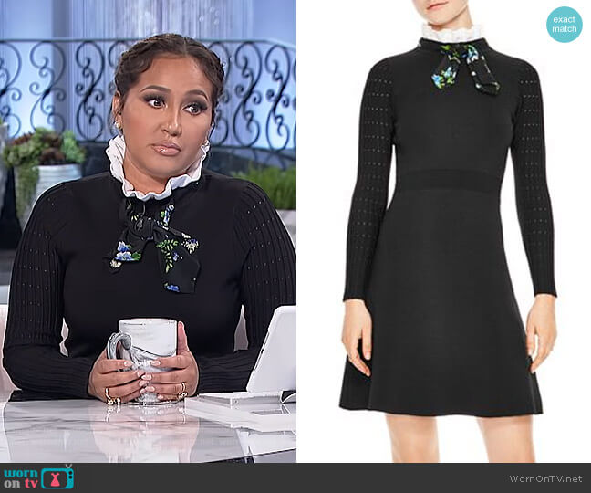 WornOnTV: Adrienne’s black ruffled stand collar dress on The Real ...