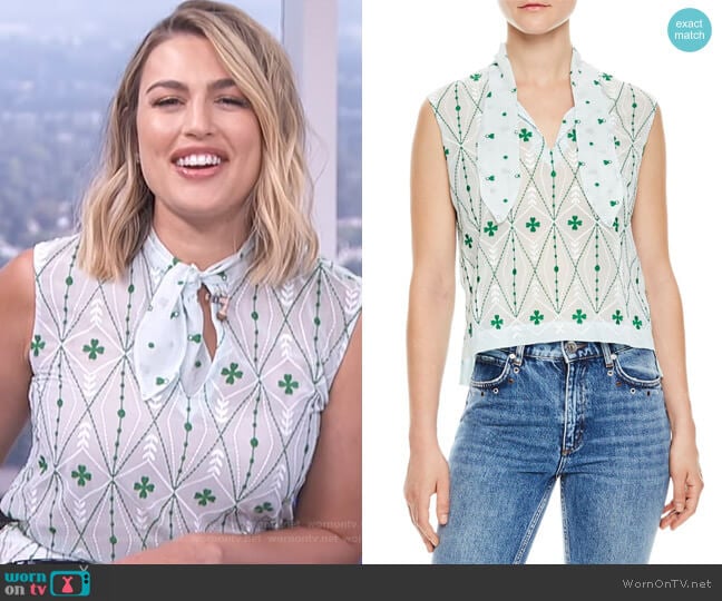 Maylee Sleeveless Print Top by Sandro worn by Carissa Loethen Culiner on E! News