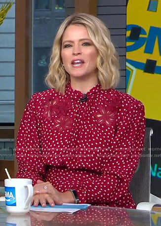 Sara’s red floral embroidered dress on GMA Day