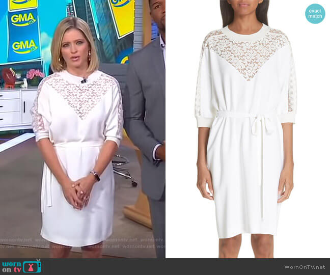 WornOnTV: Sara’s white lace inset dress on GMA Day | Sara Haines ...