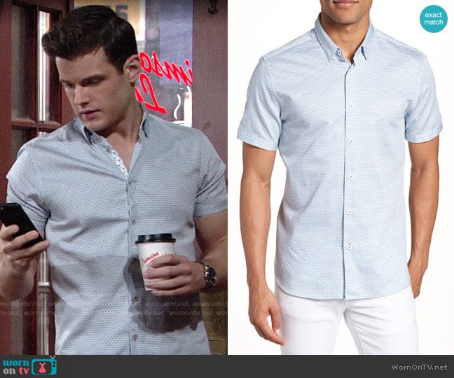 Ted Baker Gudvu Geo Print Sport Shirt worn by Kyle Abbott (Michael Mealor) on The Young and the Restless