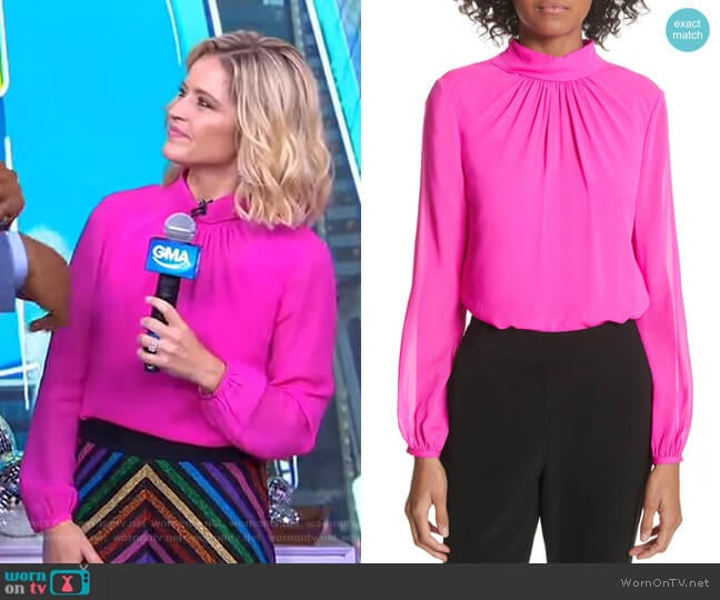WornOnTV: Sara’s pink blouse and metallic striped skirt on GMA Day ...