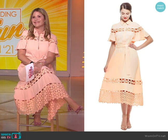 Textured Lace Inset Flutter Sleeve Shirt Dress by Lela Rose worn by Jenna Bush Hager on Today