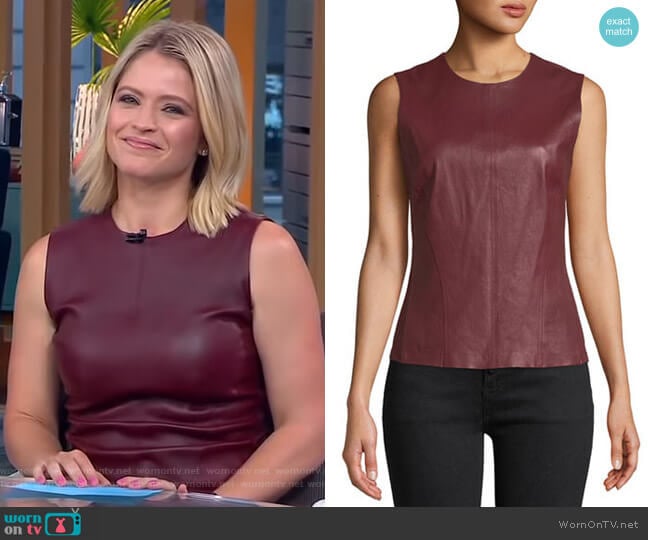 Bristol Leather Shell Top by Theory worn by Sara Haines on Good Morning America