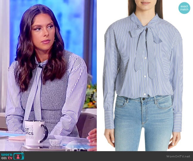 Tie Neck Stripe Cotton Blend Top by Theory worn by Abby Huntsman on The View