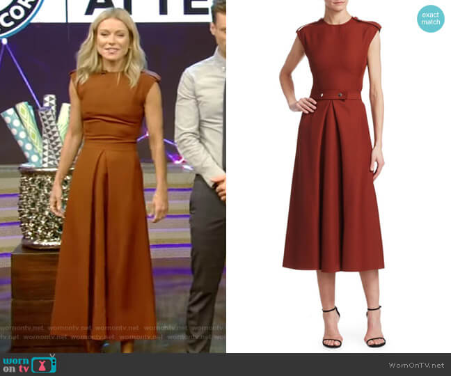 Technical Belted A-Line Midi Dress by Victoria Beckham worn by Kelly Ripa on Live with Kelly and Mark