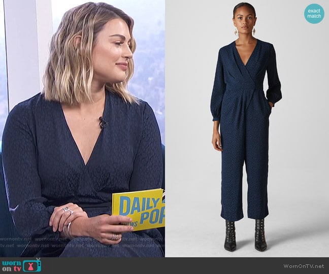 Animal Jacquard Wrap Jumpsuit by Whistles worn by Carissa Loethen Culiner on E! News