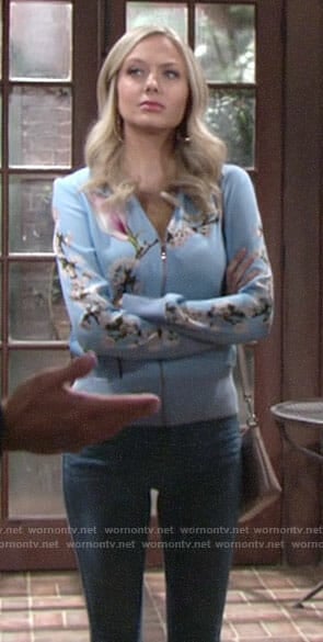 Abby’s blue floral jacket on The Young and the Restless