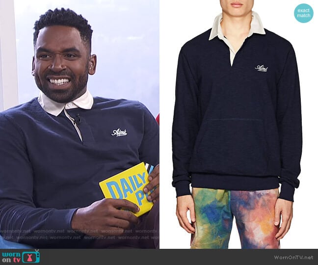 Mélange Cotton Rugby Shirt by Aime Leon Dore worn by Justin Sylvester on E! News