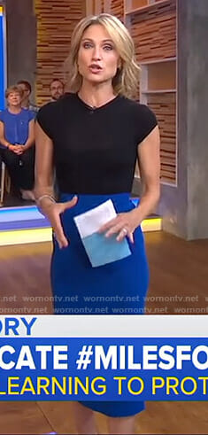 Amy’s black top and blue pencil skirt on Good Morning America