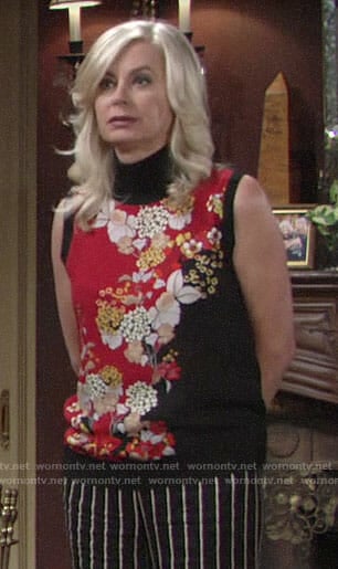 Ashley's red and black floral top on The Young and the Restless