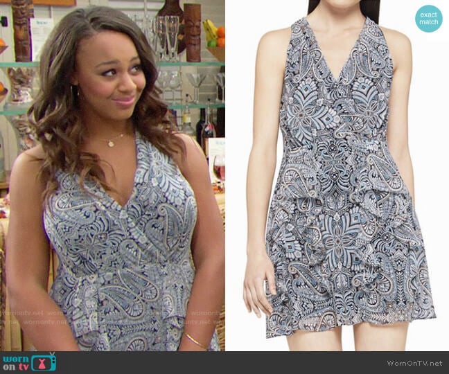 Bcbgeneration Paisley Fit-&-Flare Halter Dress worn by Emma Barber (Nia Sioux) on The Bold and the Beautiful