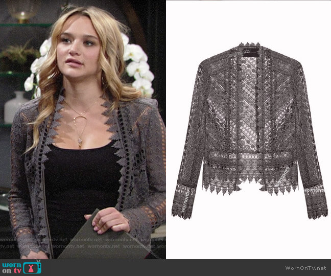 Bcbgmaxazria Scalloped Lace Jacket worn by Summer Newman (Hunter King) on The Young and the Restless