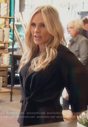 Tamra's black tie front blouse on The Real Housewives of Orange County