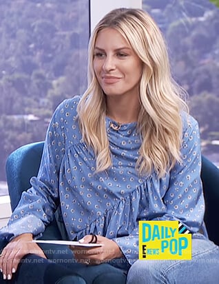 Morgan’s blue gathered blouse on E! News Daily Pop