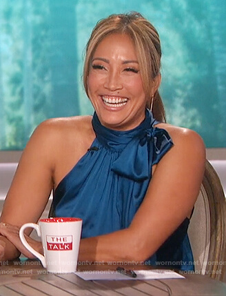 Carrie Inaba’s satin halterneck top on The Talk