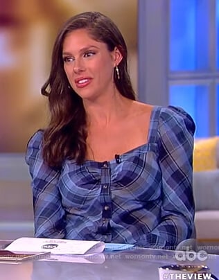 Abby's blue plaid square neck top on The View