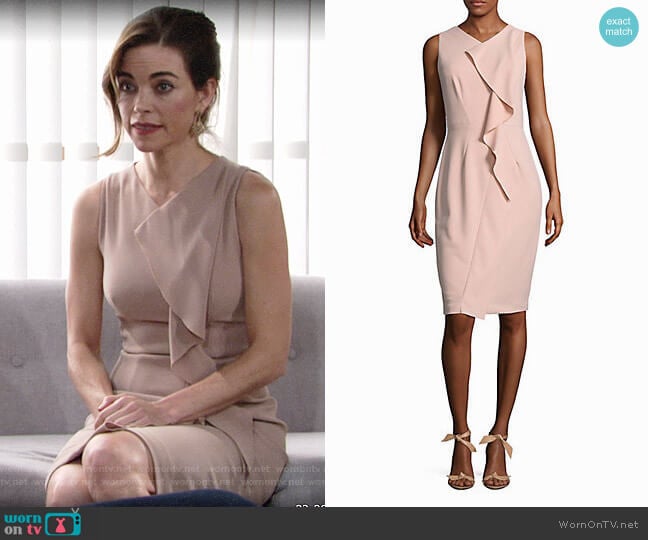 Calvin Klein Sleeveless Dress with Ruffle worn by Victoria Newman (Amelia Heinle) on The Young and the Restless