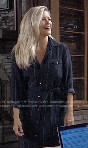 Carly's navy striped shirtdress on General Hospital