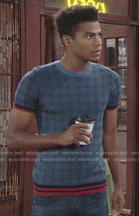 Charlie’s blue plaid short sleeve sweater on The Young and the Restless