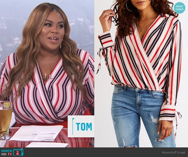 Striped Wrap Top by Charlotte Russe worn by Nina Parker on E! News