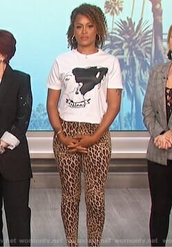 Eve’s Nina Simone print tee and cheetah pants on The Talk