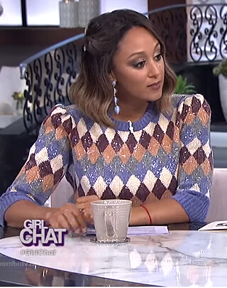 Tamera's blue argyle sweater on The Real