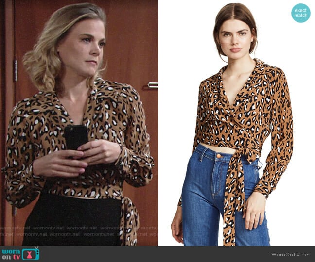 Diane von Furstenberg Witham Leopard Top worn by Phyllis Newman (Gina Tognoni) on The Young and the Restless