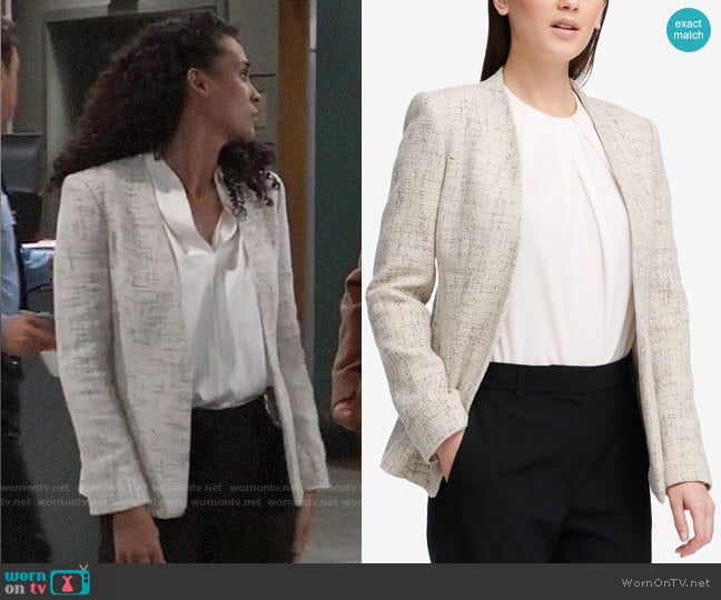 DKNY Tie-back Blazer worn by Jordan Ashford (Briana Nicole Henry) on General Hospital