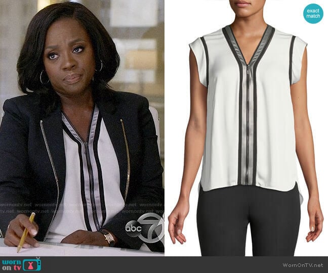 WornOnTV: Annalise’s white zip-front top on How to Get Away with Murder ...