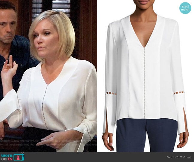 Elie Tahari Deb Blouse worn by Ava Jerome (Maura West) on General Hospital