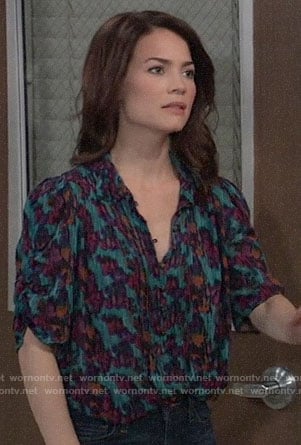 Elizabeth’s blue floral top on General Hospital