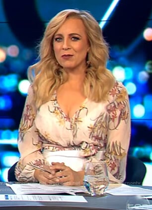 Carrie's floral print v-neck blouse on The Project