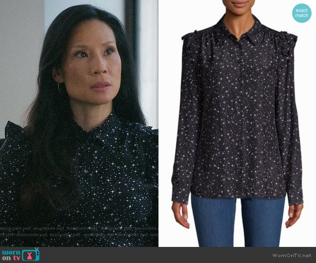 Frame Diamond-Print Silk Button-Down Shirt worn by Joan Watson (Lucy Liu) on Elementary